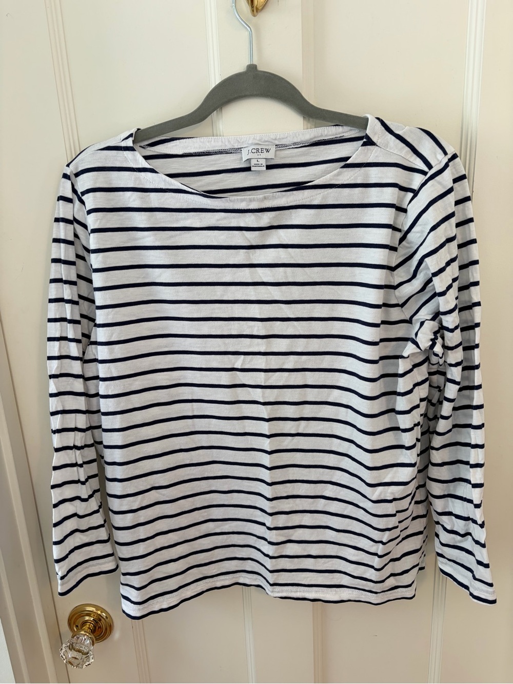 J. Crew White and Navy Striped Long-Sleeve Tee